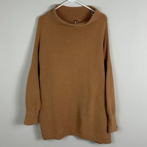 Free People Taupe Ottoman Slouchy Tunic Sweater Dress Size Large Knit Bohemian - Picture 3 of 13